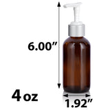 4 oz Amber Glass Boston Round Bottle with Silver Lotion Pump (12 Pack)