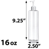 Clear Plastic PET Cylinder Bottle with Silver Lotion Pump (12 Pack)