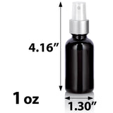 Black Glass Boston Round Bottle with Silver Fine Mist Sprayer (12 Pack)