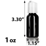 Black Plastic PET Boston Round Bottle with White Disc Cap - 1 oz (12 Pack)