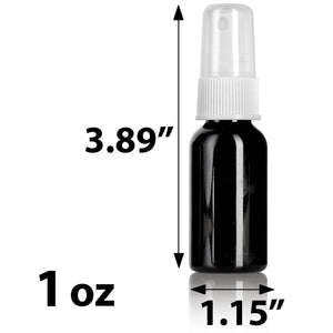 Black Plastic PET Boston Round Bottle with White Mist Sprayer - 1 oz (12 Pack)