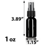 Black Plastic PET Boston Round Bottle with Black Mist Spray - 1 oz (12 Pack)
