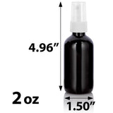 Black Glass Boston Round Bottle with White Fine Mist Sprayer (12 Pack)