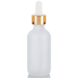Frosted Clear Glass Boston Round Bottle with Gold Metal and Glass Dropper (12 Pack)