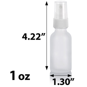 Frosted Clear Glass Boston Round Bottle with White Fine Mist Sprayer (12 Pack)