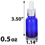 Cobalt Blue Glass Boston Round Bottle with Silver Metal and Glass Dropper (12 Pack)