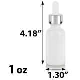 High Shine Gloss Glass Boston Round Bottle with Silver Metal and Glass Dropper (12 Pack)