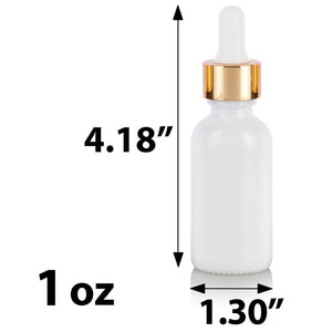 High Shine Gloss Glass Boston Round Bottle with Gold Metal and Glass Dropper (12 Pack)