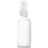 Opal White Glass Boston Round Bottle with White Fine Mist Sprayer (12 Pack)