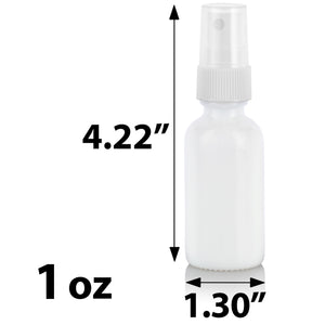 Opal White Glass Boston Round Bottle with White Fine Mist Sprayer (12 Pack)