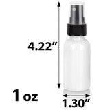 High Shine Gloss White Glass Boston Round Bottle with Black Fine Mist Sprayer (12 Pack)