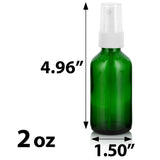 Green Glass Boston Round Bottle with White Fine Mist Sprayer (12 Pack)