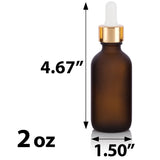 Frosted Amber Glass Boston Round Bottle with Gold Metal and Glass Dropper (12 Pack)