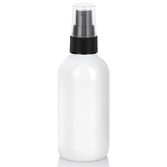 High Shine Gloss White Glass Boston Round Bottle with Black Treatment Pump (12 Pack)