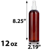 Amber Plastic PET Slim Cosmo Bottle with White Fine Mist Sprayer - 12 oz (12 Pack)