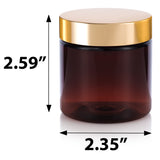 4 oz Amber PET Plastic (BPA Free) Straight Sided Jar with Gold Overshell Lid (12 Pack)