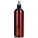 12 oz Amber Plastic PET Slim Cosmo Bottle with Black Fine Mist Sprayer (12 Pack)