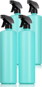 (4 Pack) 32 oz Turquoise Mint Plastic HDPE Cylinder Squeeze Bottle with Black Trigger Spray