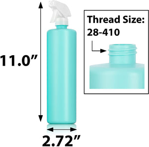 Turquoise Mint Plastic HDPE Cylinder Squeeze Bottle with White Trigger Spray (6 Pack)