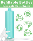 Turquoise Mint Plastic HDPE Cylinder Squeeze Bottle with White Trigger Spray (6 Pack)