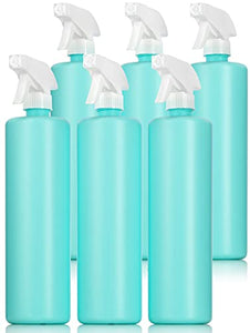 32 oz Turquoise Mint Plastic HDPE Cylinder Squeeze Bottle with White Trigger Spray (6 Pack)